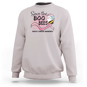 Funny Breast Cancer Halloween Sweatshirt Save The Boobees Ghost Bee Pink Ribbon TS11 Ice Gray Print Your Wear