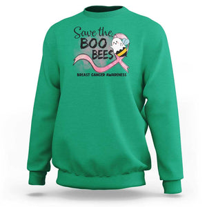 Funny Breast Cancer Halloween Sweatshirt Save The Boobees Ghost Bee Pink Ribbon TS11 Irish Green Print Your Wear