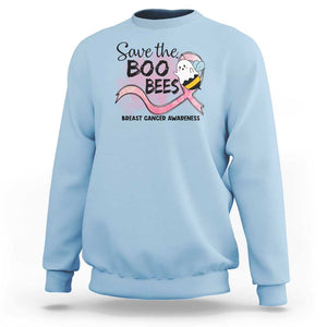 Funny Breast Cancer Halloween Sweatshirt Save The Boobees Ghost Bee Pink Ribbon TS11 Light Blue Print Your Wear