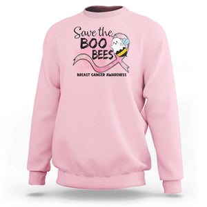 Funny Breast Cancer Halloween Sweatshirt Save The Boobees Ghost Bee Pink Ribbon TS11 Light Pink Print Your Wear