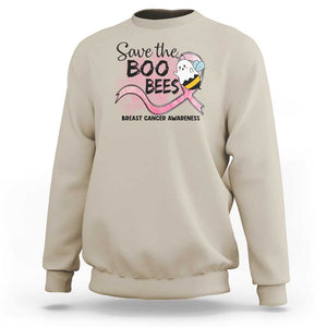 Funny Breast Cancer Halloween Sweatshirt Save The Boobees Ghost Bee Pink Ribbon TS11 Sand Print Your Wear