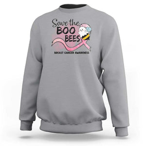 Funny Breast Cancer Halloween Sweatshirt Save The Boobees Ghost Bee Pink Ribbon TS11 Sport Gray Print Your Wear