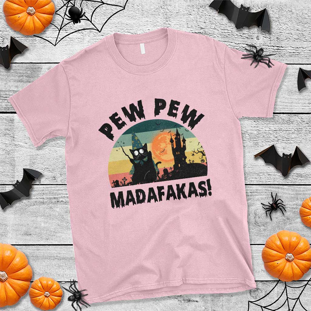 Funny Black Cat Halloween T Shirt Pew Madafakas Witch Retro Vintage Bat TS11 Light Pink Print Your Wear