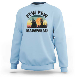 Funny Black Cat Halloween Sweatshirt Pew Madafakas Witch Retro Vintage Bat TS11 Light Blue Print Your Wear