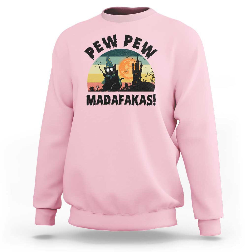 Funny Black Cat Halloween Sweatshirt Pew Madafakas Witch Retro Vintage Bat TS11 Light Pink Print Your Wear