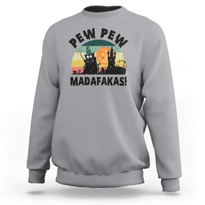 Funny Black Cat Halloween Sweatshirt Pew Madafakas Witch Retro Vintage Bat TS11 Sport Gray Print Your Wear