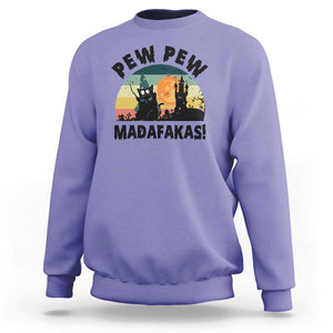 Funny Black Cat Halloween Sweatshirt Pew Madafakas Witch Retro Vintage Bat TS11 Violet Print Your Wear