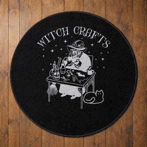 Funny Halloween Round Rug Witch Crafts Witchcraft Skull Cat Ghost