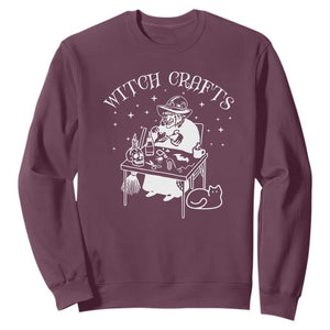 Funny Halloween Sweatshirt Witch Crafts Witchcraft Skull Cat Ghost TS11 Maroon Print Your Wear