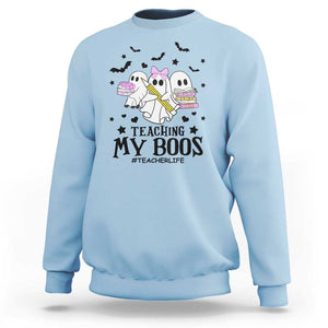 Funny Teacher Halloween Sweatshirt Teaching My Boos Teacherlife Ghost Pencil Book TS11 Light Blue Print Your Wear