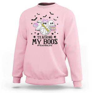 Funny Teacher Halloween Sweatshirt Teaching My Boos Teacherlife Ghost Pencil Book TS11 Light Pink Print Your Wear