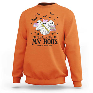 Funny Teacher Halloween Sweatshirt Teaching My Boos Teacherlife Ghost Pencil Book TS11 Orange Print Your Wear