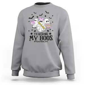 Funny Teacher Halloween Sweatshirt Teaching My Boos Teacherlife Ghost Pencil Book TS11 Sport Gray Print Your Wear