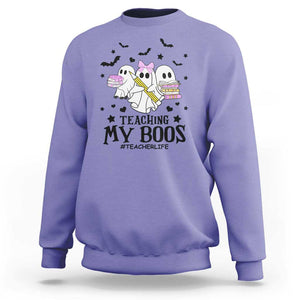 Funny Teacher Halloween Sweatshirt Teaching My Boos Teacherlife Ghost Pencil Book TS11 Violet Print Your Wear