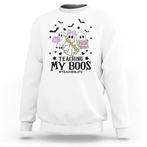 Funny Teacher Halloween Sweatshirt Teaching My Boos Teacherlife Ghost Pencil Book TS11 White Print Your Wear