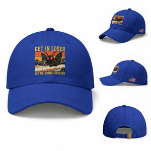 Get In Loser We Are Going Lurking Funny Mothman Baseball Cap Cryptozoology Cryptid Lover TS11 Baseball Cap Universal Fit Royal Blue Print Your Wear