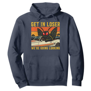 Get In Loser We Are Going Lurking Funny Mothman Hoodie Cryptozoology Cryptid Lover TS11 Navy Print Your Wear