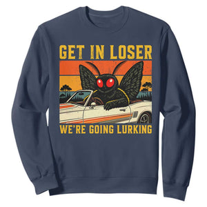 Get In Loser We Are Going Lurking Funny Mothman Sweatshirt Cryptozoology Cryptid Lover TS11 Navy Print Your Wear