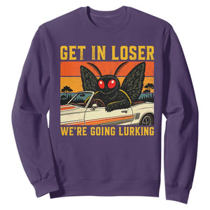 Get In Loser We Are Going Lurking Funny Mothman Sweatshirt Cryptozoology Cryptid Lover TS11 Purple Print Your Wear