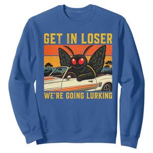 Get In Loser We Are Going Lurking Funny Mothman Sweatshirt Cryptozoology Cryptid Lover TS11 Royal Blue Print Your Wear