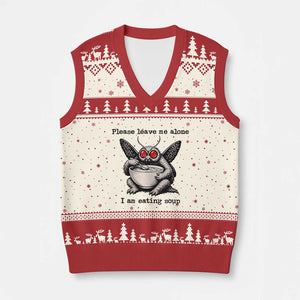Please Leave Me Alone I Am Eating Soup Funny Mothman V-Neck Knit Sweater Vest TS11 Beige Red Print Your Wear