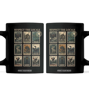 Respect The Locals Cryptids Monster Stamps Coffee Mug Cryptozoology Paranormal Bigfoot Mothman TS11 Black Print Your Wear
