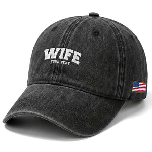 Personalized Wife Washed Cotton Baseball Cap Custom Text Name Wifey Marriage Anniversary Couple Gift TS11 Print Your Wear