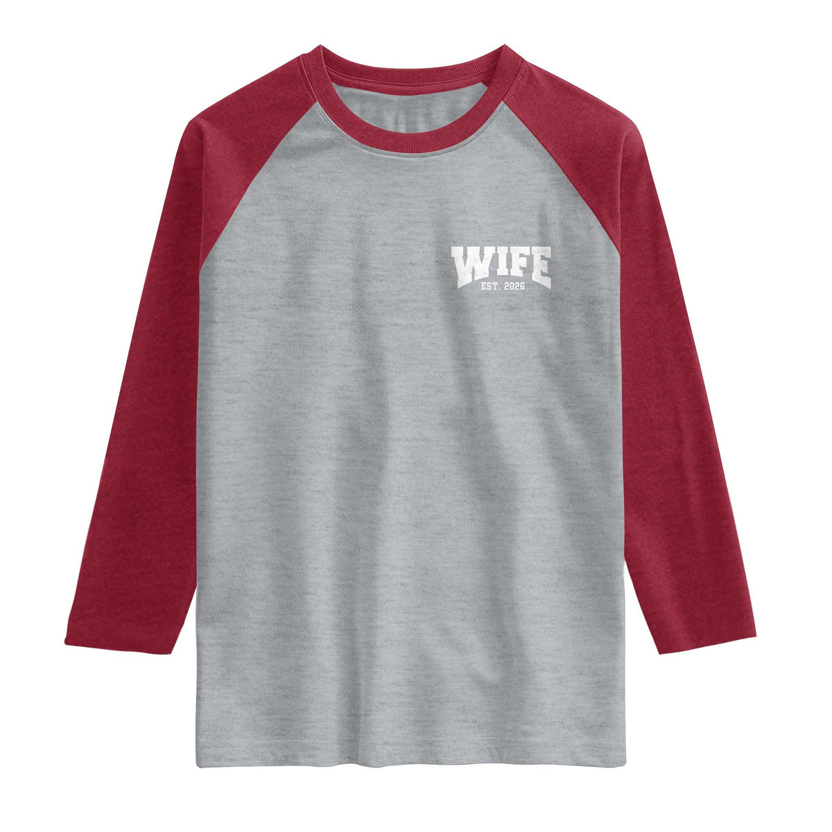 Wife Est 2026 Raglan Shirt Just Married Couple Matching Wedding Honeymoon TS11 Heather Gray Heather Red Print Your Wear
