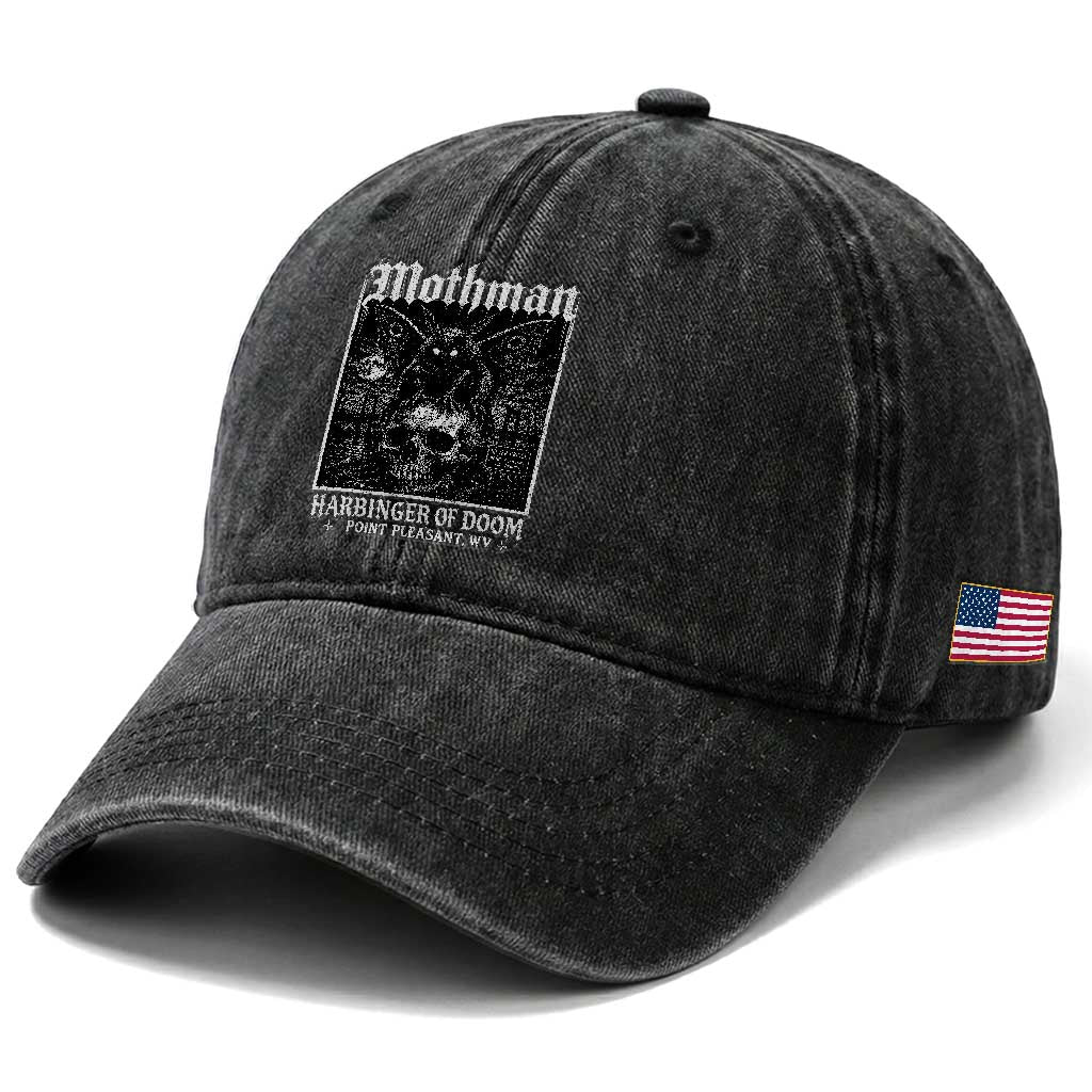 Mothman Harbinger of Doom Point Pleasant WV Washed Cotton Baseball Cap Gothic Horror Cryptid Creature TS11 Print Your Wear