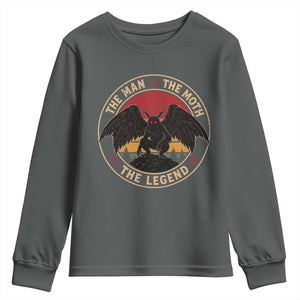 Funny Mothman The Man The Moth The Legend Youth Sweatshirt Retro Folklore Creepy Cryptid TS11 Dark Heather Print Your Wear