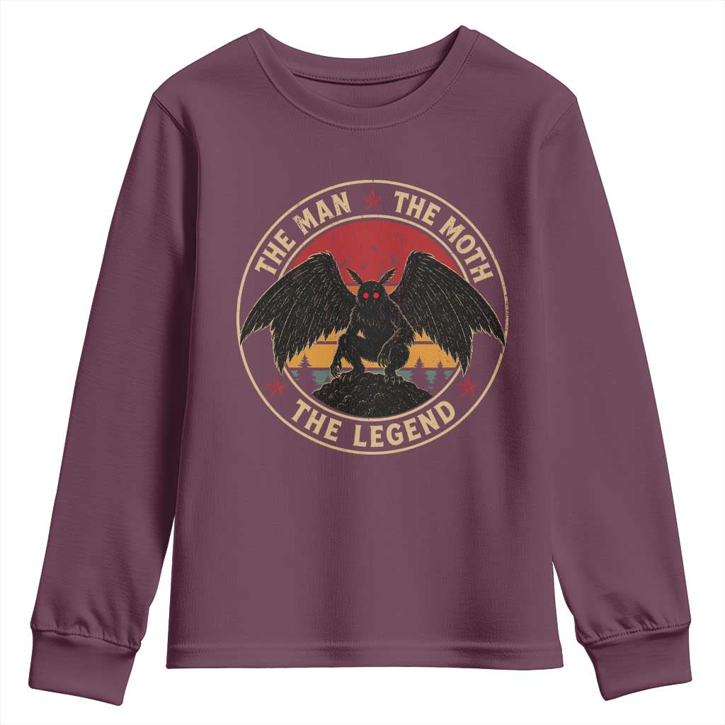 Funny Mothman The Man The Moth The Legend Youth Sweatshirt Retro Folklore Creepy Cryptid TS11 Maroon Print Your Wear