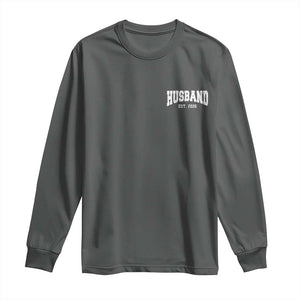 Husband Est 2026 Long Sleeve Shirt Just Married Couple Matching Wedding Honeymoon TS11 Dark Heather Print Your Wear
