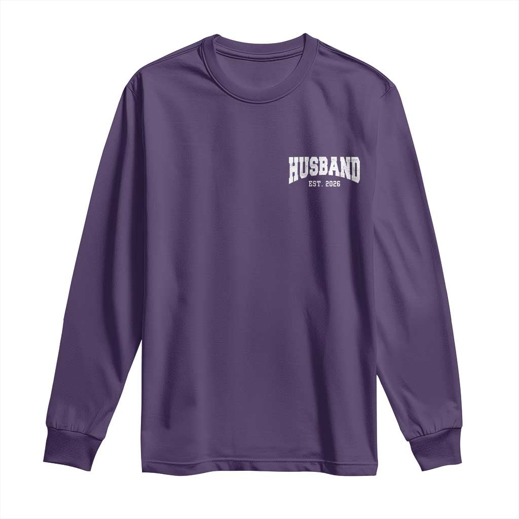 Husband Est 2026 Long Sleeve Shirt Just Married Couple Matching Wedding Honeymoon TS11 Purple Print Your Wear