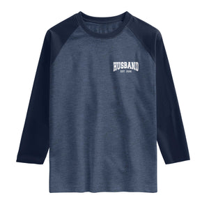 Husband Est 2026 Raglan Shirt Just Married Couple Matching Wedding Honeymoon TS11 Heather Denim Navy Print Your Wear