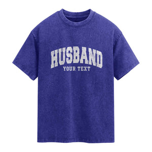 Personalized Husband Washed Cotton T-Shirt Custom Text Name Hubby Marriage Anniversary Couple Gift