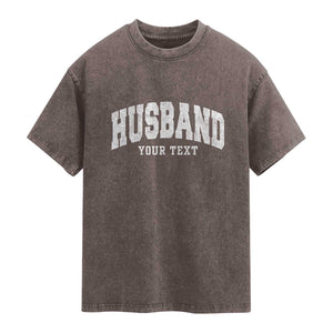 Personalized Husband Washed Cotton T-Shirt Custom Text Name Hubby Marriage Anniversary Couple Gift