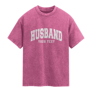 Personalized Husband Washed Cotton T-Shirt Custom Text Name Hubby Marriage Anniversary Couple Gift