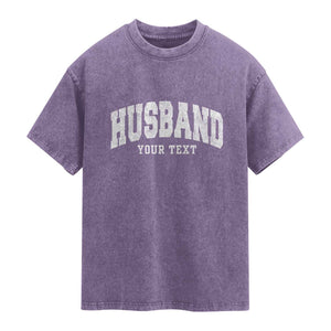 Personalized Husband Washed Cotton T-Shirt Custom Text Name Hubby Marriage Anniversary Couple Gift