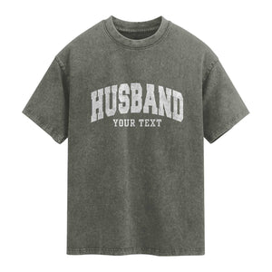 Personalized Husband Washed Cotton T-Shirt Custom Text Name Hubby Marriage Anniversary Couple Gift