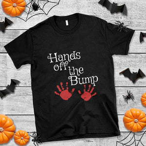 Pregnancy Announcement T Shirt Hands Off The Bump Halloween Pregnant Red Baby Handprint TS11 Black Print Your Wear