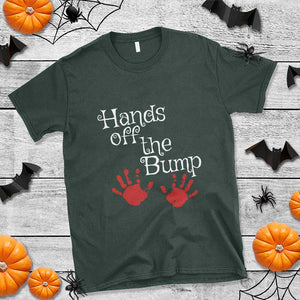 Pregnancy Announcement T Shirt Hands Off The Bump Halloween Pregnant Red Baby Handprint TS11 Dark Forest Green Print Your Wear