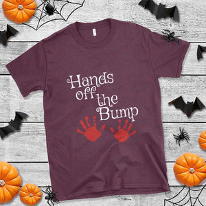 Pregnancy Announcement T Shirt Hands Off The Bump Halloween Pregnant Red Baby Handprint TS11 Maroon Print Your Wear