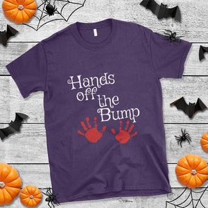 Pregnancy Announcement T Shirt Hands Off The Bump Halloween Pregnant Red Baby Handprint TS11 Purple Print Your Wear