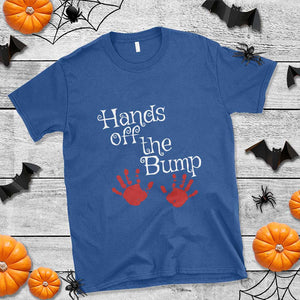 Pregnancy Announcement T Shirt Hands Off The Bump Halloween Pregnant Red Baby Handprint TS11 Royal Blue Print Your Wear