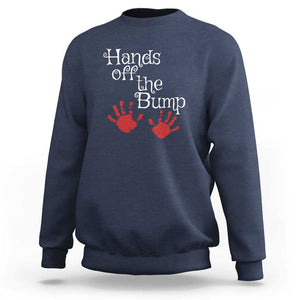 Pregnancy Announcement Sweatshirt Hands Off The Bump Halloween Pregnant Red Baby Handprint TS11 Navy Print Your Wear