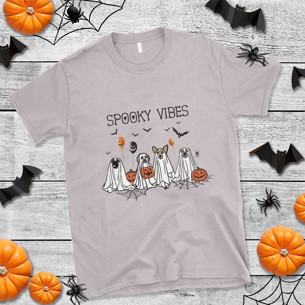Halloween T Shirt Spooky Vibes Cute Dog Ghost Pumpkin TS11 Ice Gray Print Your Wear