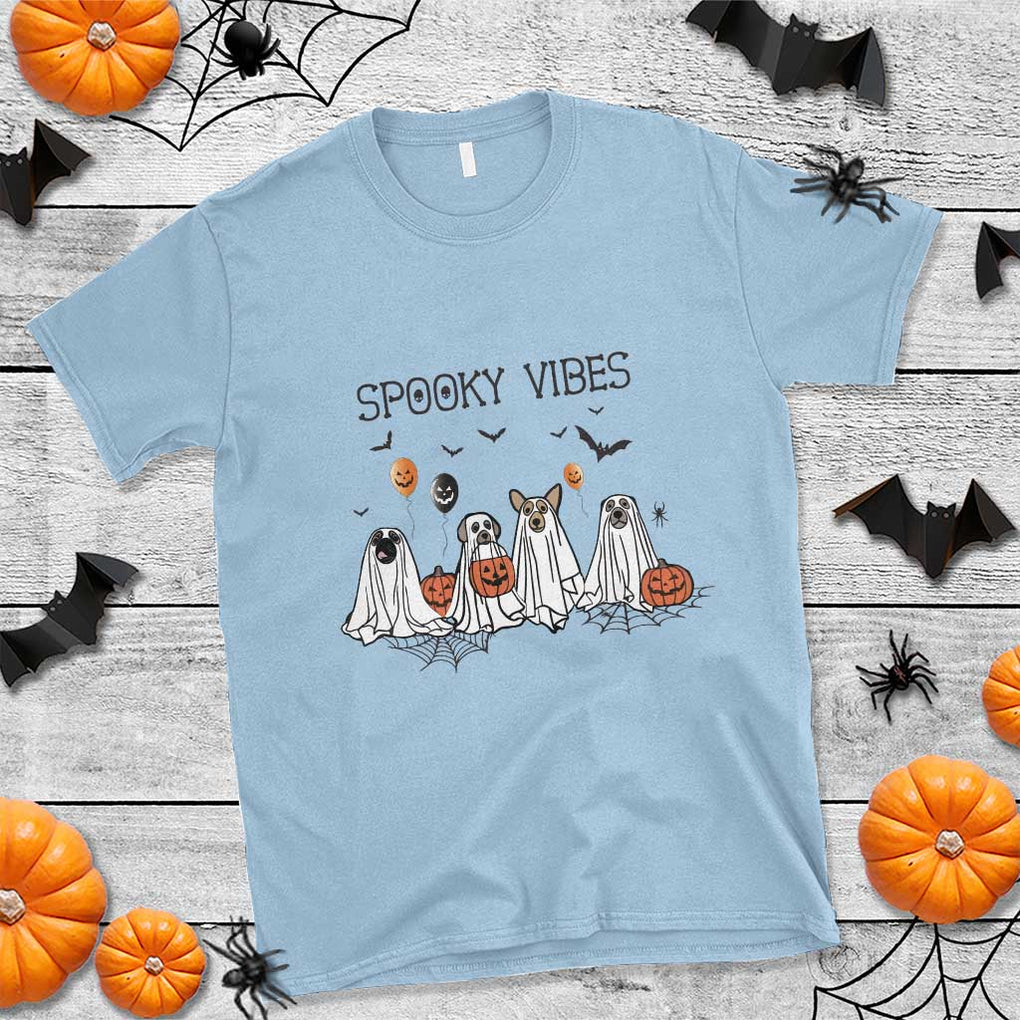 Halloween T Shirt Spooky Vibes Cute Dog Ghost Pumpkin TS11 Light Blue Print Your Wear