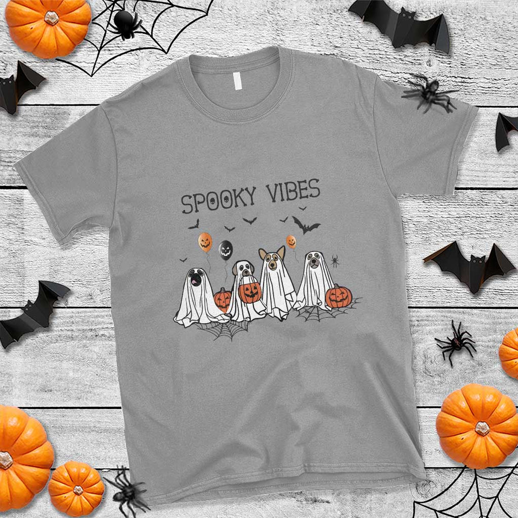 Halloween T Shirt Spooky Vibes Cute Dog Ghost Pumpkin TS11 Sport Gray Print Your Wear