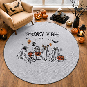 Halloween Round Rug Spooky Vibes Cute Dog Ghost Pumpkin