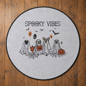 Halloween Round Rug Spooky Vibes Cute Dog Ghost Pumpkin